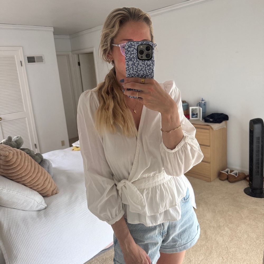 Madewell Cream Wrap Tie Front Blouse